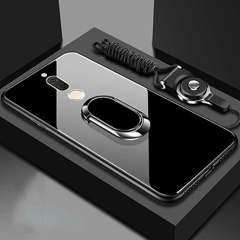 Carcasa Bumper Funda Silicona Espejo con Magnetico Anillo de dedo Soporte para Huawei Mate 10 Lite Negro