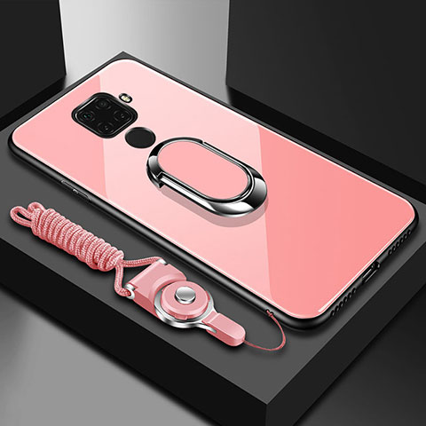Carcasa Bumper Funda Silicona Espejo con Magnetico Anillo de dedo Soporte para Huawei Mate 30 Lite Rosa