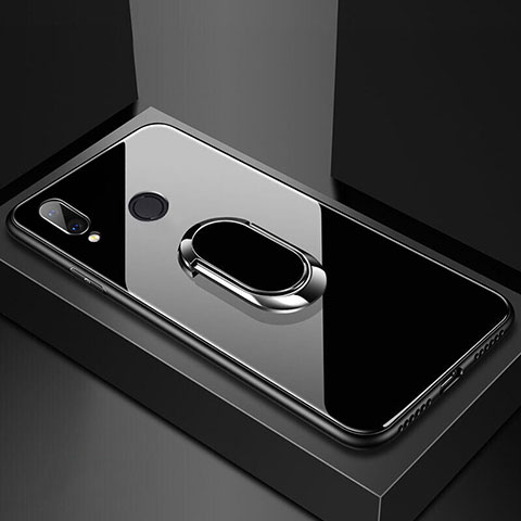 Carcasa Bumper Funda Silicona Espejo con Magnetico Anillo de dedo Soporte para Huawei Nova 3e Negro