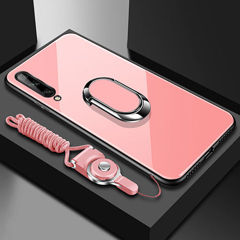 Carcasa Bumper Funda Silicona Espejo con Magnetico Anillo de dedo Soporte para Huawei P smart S Rosa