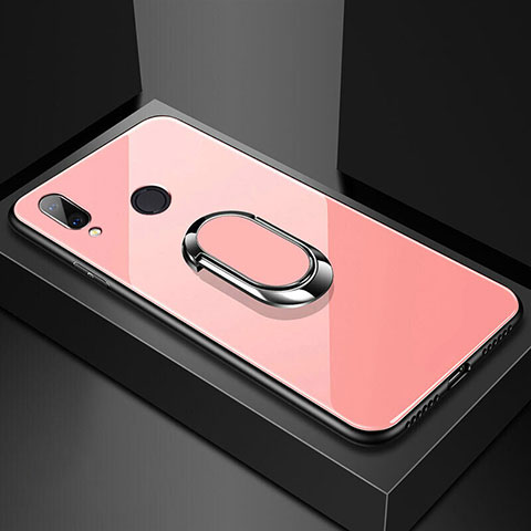 Carcasa Bumper Funda Silicona Espejo con Magnetico Anillo de dedo Soporte para Huawei P20 Lite Oro Rosa