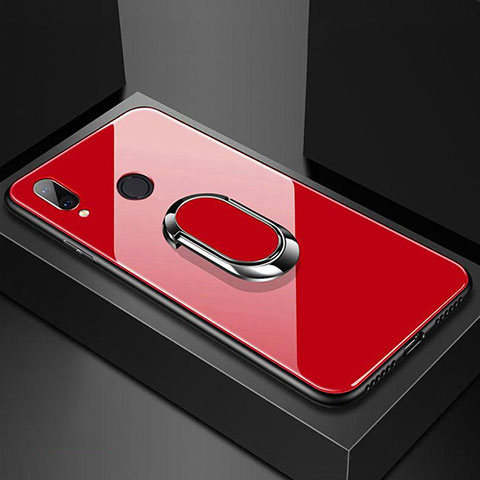 Carcasa Bumper Funda Silicona Espejo con Magnetico Anillo de dedo Soporte para Huawei P20 Lite Rojo