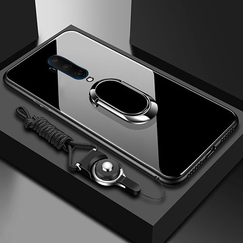 Carcasa Bumper Funda Silicona Espejo con Magnetico Anillo de dedo Soporte para OnePlus 7T Pro Negro