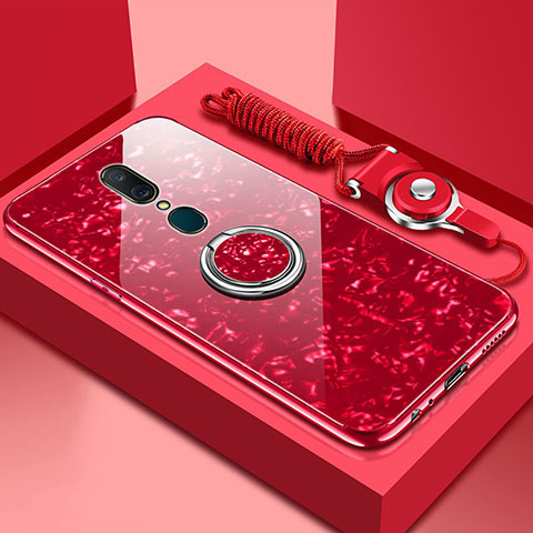 Carcasa Bumper Funda Silicona Espejo con Magnetico Anillo de dedo Soporte para Oppo A9 Rojo