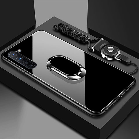 Carcasa Bumper Funda Silicona Espejo con Magnetico Anillo de dedo Soporte para Oppo Find X2 Lite Negro