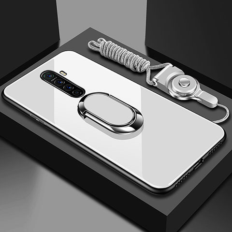 Carcasa Bumper Funda Silicona Espejo con Magnetico Anillo de dedo Soporte para Realme X2 Pro Blanco