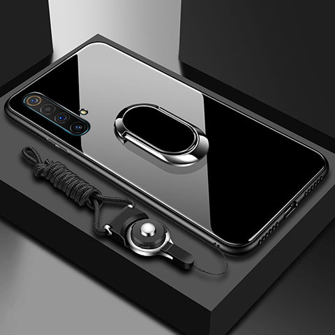 Carcasa Bumper Funda Silicona Espejo con Magnetico Anillo de dedo Soporte para Realme X3 SuperZoom Negro