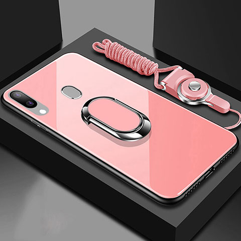 Carcasa Bumper Funda Silicona Espejo con Magnetico Anillo de dedo Soporte para Samsung Galaxy A40 Oro Rosa