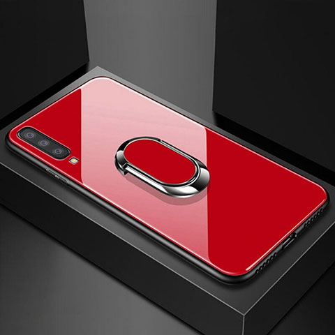 Carcasa Bumper Funda Silicona Espejo con Magnetico Anillo de dedo Soporte para Samsung Galaxy A70 Rojo