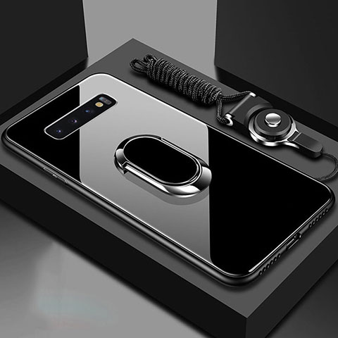 Carcasa Bumper Funda Silicona Espejo con Magnetico Anillo de dedo Soporte para Samsung Galaxy S10 Negro