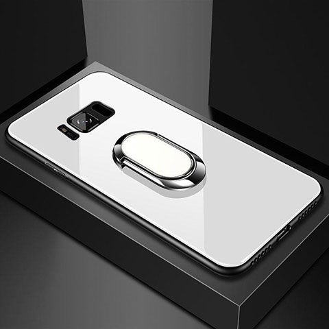 Carcasa Bumper Funda Silicona Espejo con Magnetico Anillo de dedo Soporte para Samsung Galaxy S8 Blanco