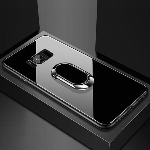 Carcasa Bumper Funda Silicona Espejo con Magnetico Anillo de dedo Soporte para Samsung Galaxy S8 Plus Negro