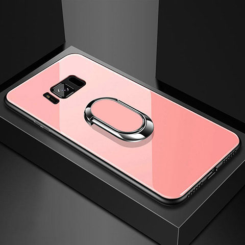 Carcasa Bumper Funda Silicona Espejo con Magnetico Anillo de dedo Soporte para Samsung Galaxy S8 Plus Oro Rosa