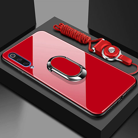 Carcasa Bumper Funda Silicona Espejo con Magnetico Anillo de dedo Soporte para Xiaomi CC9e Rojo