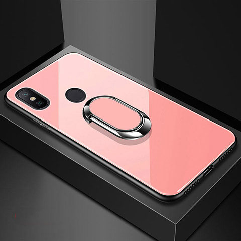 Carcasa Bumper Funda Silicona Espejo con Magnetico Anillo de dedo Soporte para Xiaomi Mi 8 Oro Rosa