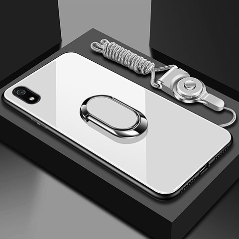 Carcasa Bumper Funda Silicona Espejo con Magnetico Anillo de dedo Soporte para Xiaomi Redmi 7A Blanco