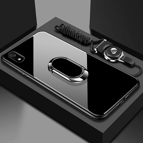 Carcasa Bumper Funda Silicona Espejo con Magnetico Anillo de dedo Soporte para Xiaomi Redmi 7A Negro