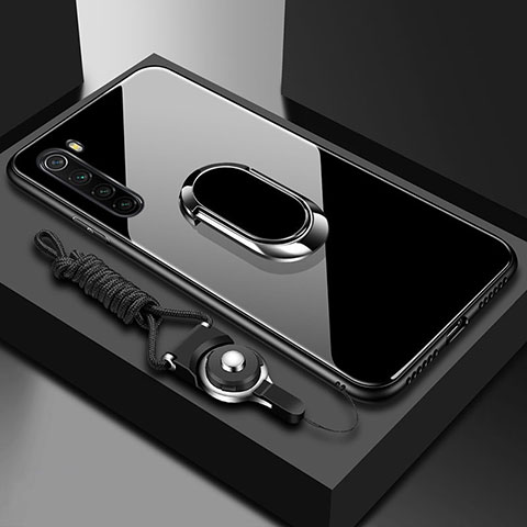 Carcasa Bumper Funda Silicona Espejo con Magnetico Anillo de dedo Soporte para Xiaomi Redmi Note 8T Negro