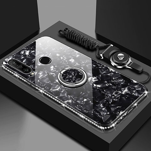 Carcasa Bumper Funda Silicona Espejo con Magnetico Anillo de dedo Soporte T01 para Huawei Honor 20E Negro