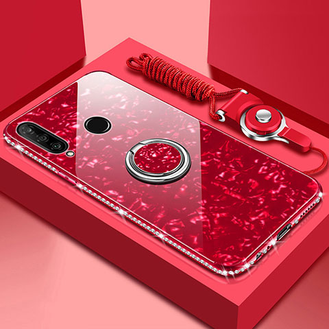 Carcasa Bumper Funda Silicona Espejo con Magnetico Anillo de dedo Soporte T01 para Huawei Honor 20E Rojo