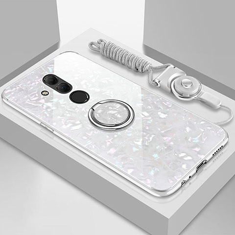 Carcasa Bumper Funda Silicona Espejo con Magnetico Anillo de dedo Soporte T01 para Huawei Mate 20 Lite Blanco