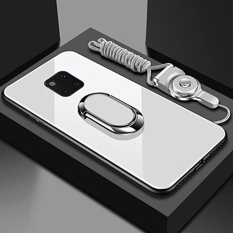Carcasa Bumper Funda Silicona Espejo con Magnetico Anillo de dedo Soporte T01 para Huawei Mate 20 Pro Blanco