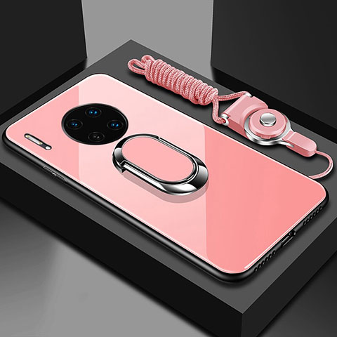 Carcasa Bumper Funda Silicona Espejo con Magnetico Anillo de dedo Soporte T01 para Huawei Mate 30 Rosa