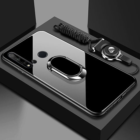 Carcasa Bumper Funda Silicona Espejo con Magnetico Anillo de dedo Soporte T01 para Huawei Nova 5i Negro