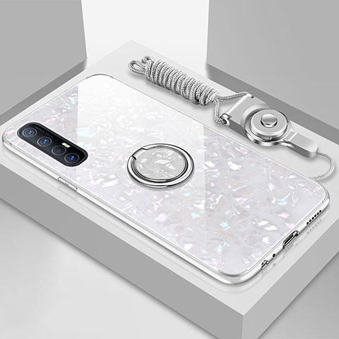 Carcasa Bumper Funda Silicona Espejo con Magnetico Anillo de dedo Soporte T01 para Oppo Find X2 Neo Blanco