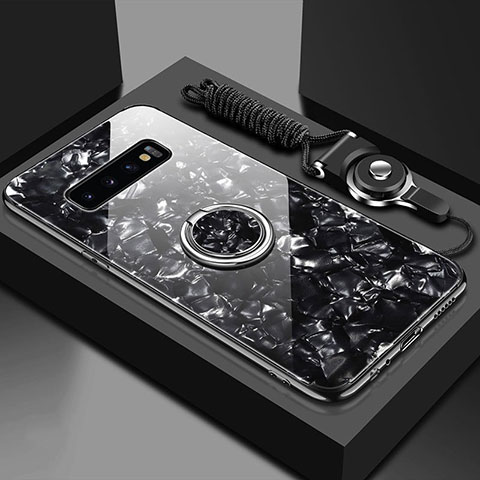 Carcasa Bumper Funda Silicona Espejo con Magnetico Anillo de dedo Soporte T01 para Samsung Galaxy S10 Negro