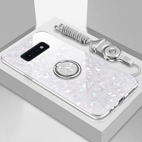 Carcasa Bumper Funda Silicona Espejo con Magnetico Anillo de dedo Soporte T01 para Samsung Galaxy S10e Blanco