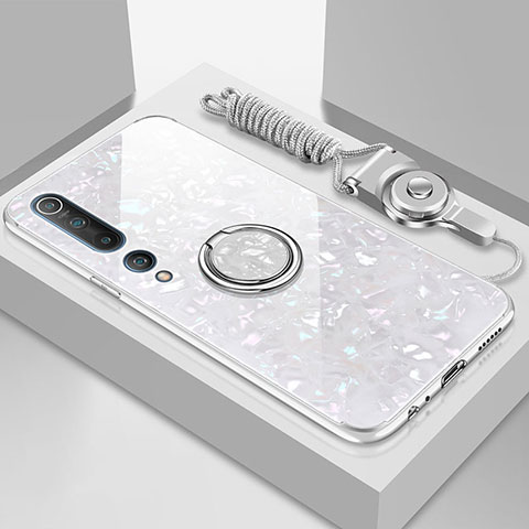 Carcasa Bumper Funda Silicona Espejo con Magnetico Anillo de dedo Soporte T01 para Xiaomi Mi 10 Blanco