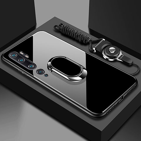 Carcasa Bumper Funda Silicona Espejo con Magnetico Anillo de dedo Soporte T01 para Xiaomi Mi Note 10 Negro