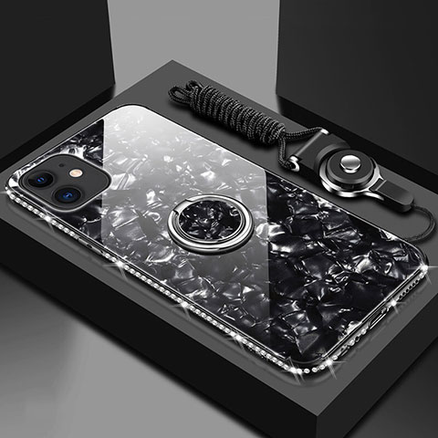 Carcasa Bumper Funda Silicona Espejo con Magnetico Anillo de dedo Soporte T02 para Apple iPhone 11 Negro