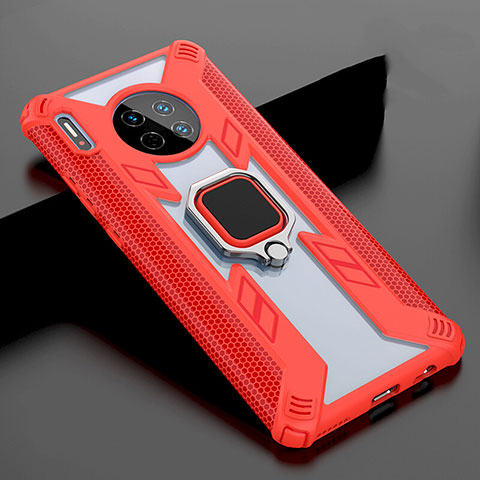 Carcasa Bumper Funda Silicona Espejo con Magnetico Anillo de dedo Soporte T02 para Huawei Mate 30 5G Rojo