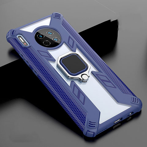 Carcasa Bumper Funda Silicona Espejo con Magnetico Anillo de dedo Soporte T02 para Huawei Mate 30 Azul