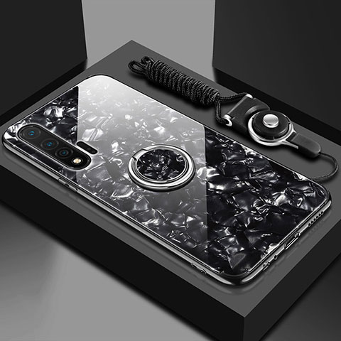 Carcasa Bumper Funda Silicona Espejo con Magnetico Anillo de dedo Soporte T02 para Huawei Nova 6 Negro