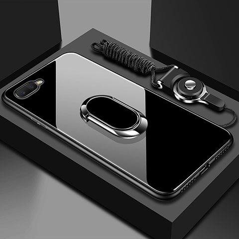 Carcasa Bumper Funda Silicona Espejo con Magnetico Anillo de dedo Soporte T02 para Oppo RX17 Neo Negro