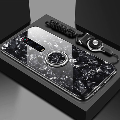 Carcasa Bumper Funda Silicona Espejo con Magnetico Anillo de dedo Soporte T02 para Xiaomi Mi 9T Negro