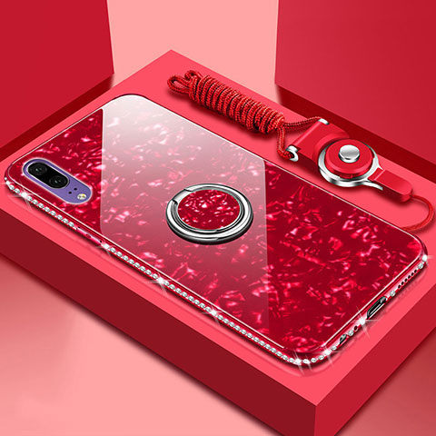 Carcasa Bumper Funda Silicona Espejo con Magnetico Anillo de dedo Soporte T03 para Huawei P20 Rojo
