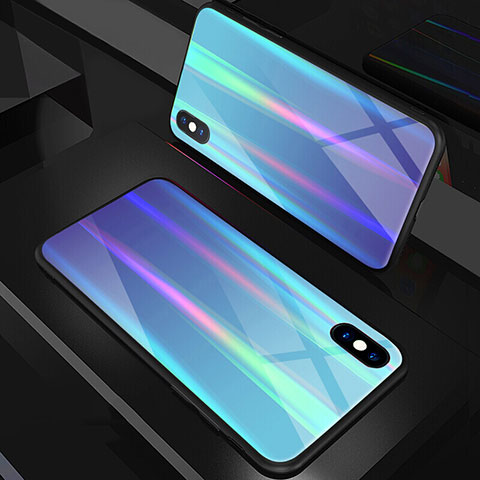 Carcasa Bumper Funda Silicona Espejo Gradiente Arco iris A01 para Apple iPhone Xs Max Azul