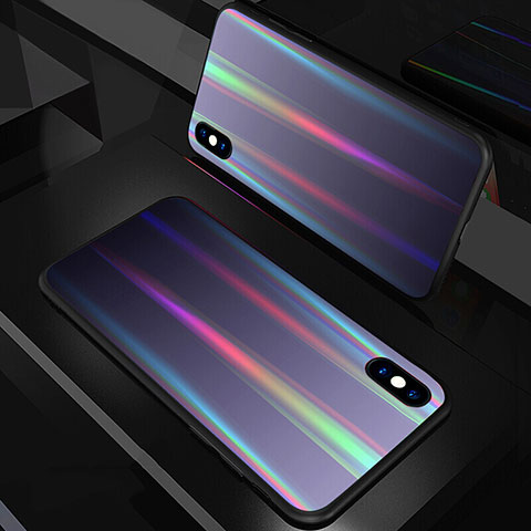 Carcasa Bumper Funda Silicona Espejo Gradiente Arco iris A01 para Apple iPhone Xs Max Negro