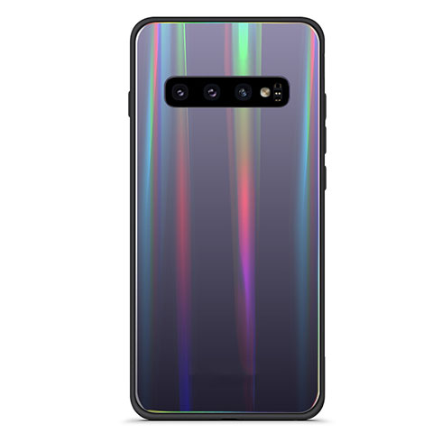 Carcasa Bumper Funda Silicona Espejo Gradiente Arco iris A02 para Samsung Galaxy S10 Plus Negro