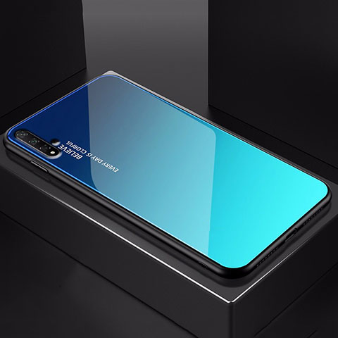 Carcasa Bumper Funda Silicona Espejo Gradiente Arco iris H01 para Huawei Honor 20 Azul
