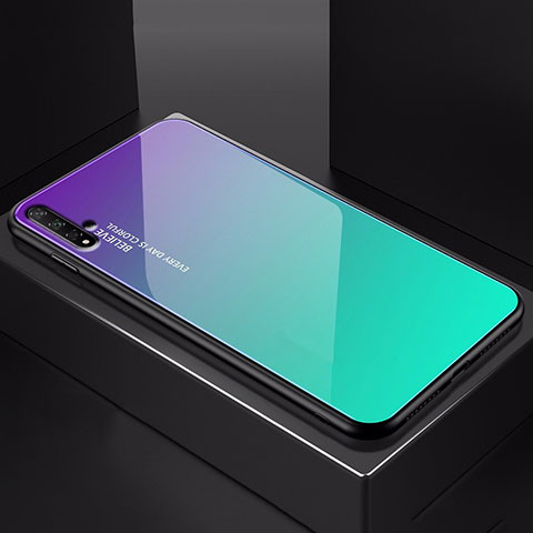 Carcasa Bumper Funda Silicona Espejo Gradiente Arco iris H01 para Huawei Honor 20 Azul Cielo