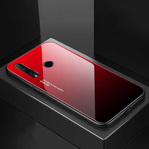 Carcasa Bumper Funda Silicona Espejo Gradiente Arco iris H01 para Huawei Honor 20E Rojo