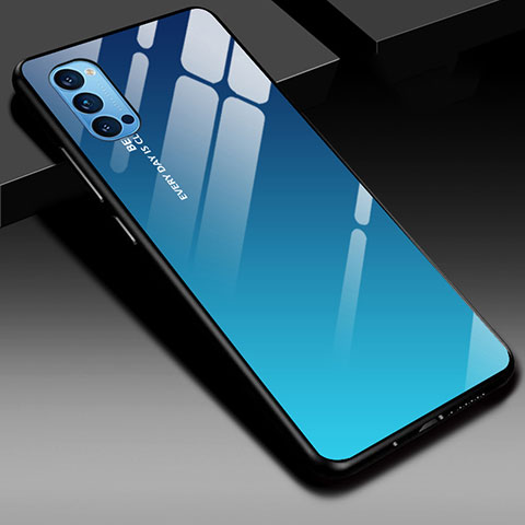 Carcasa Bumper Funda Silicona Espejo Gradiente Arco iris H01 para Oppo Reno4 Pro 5G Azul