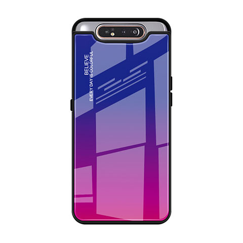 Carcasa Bumper Funda Silicona Espejo Gradiente Arco iris H01 para Samsung Galaxy A80 Rosa Roja