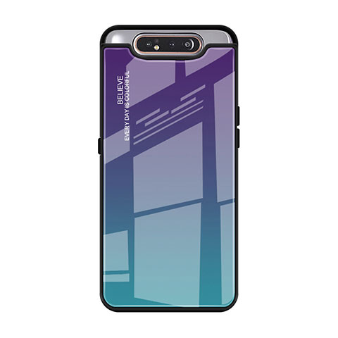 Carcasa Bumper Funda Silicona Espejo Gradiente Arco iris H01 para Samsung Galaxy A90 4G Cian