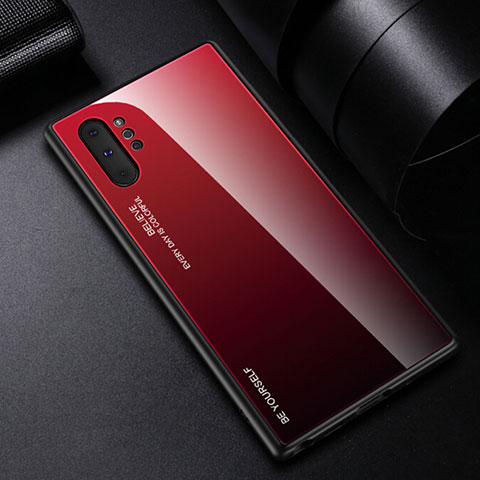 Carcasa Bumper Funda Silicona Espejo Gradiente Arco iris H01 para Samsung Galaxy Note 10 Plus 5G Rojo